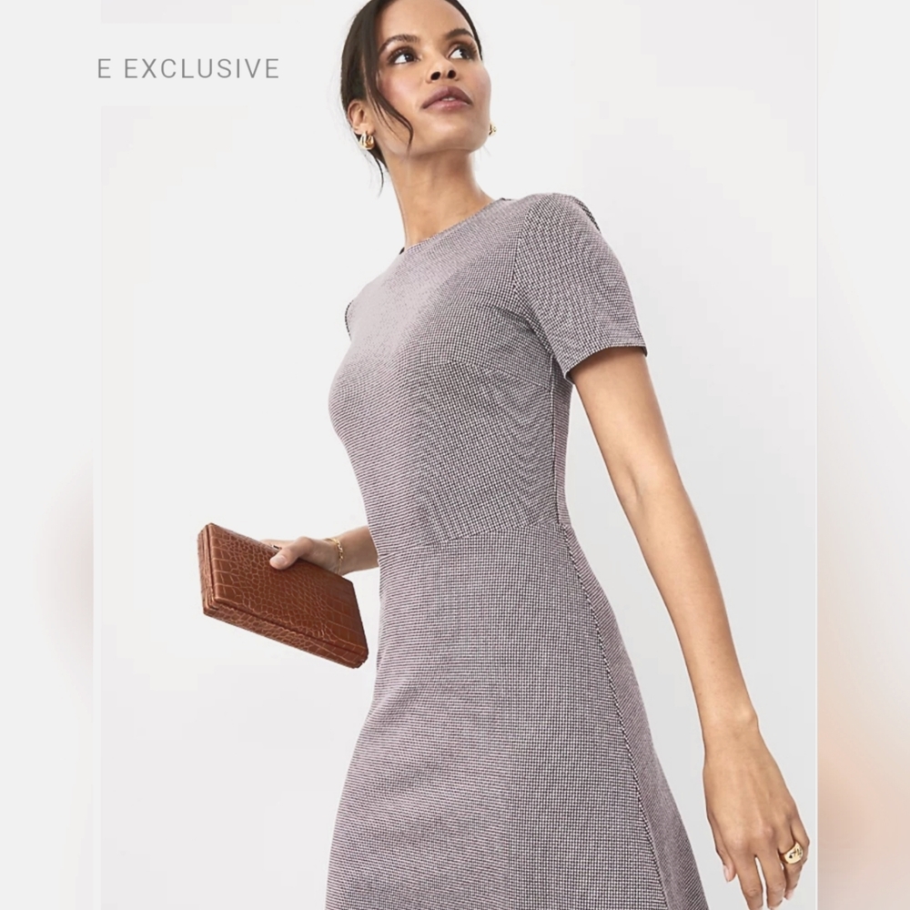 Micro houndstooth short-sleeved Flare dress